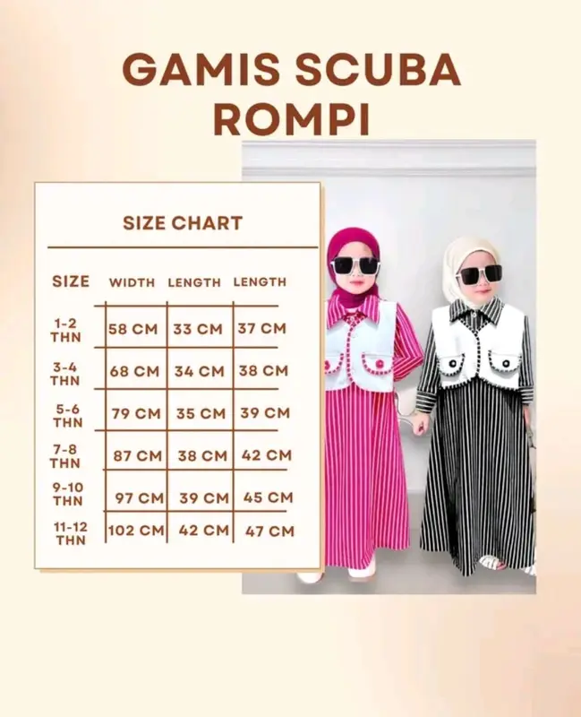 Gamis lebaran Anak Perempuan pakai rompi ala korea usia 1 sampai 12 tahun bahan scuba Parsel 8