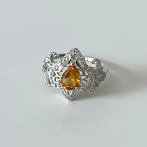 Gemarae Citrine Rouge Ring | Natural Gemstone Cincin Silver 925 Rhodium Plated | Batu Permata Asli