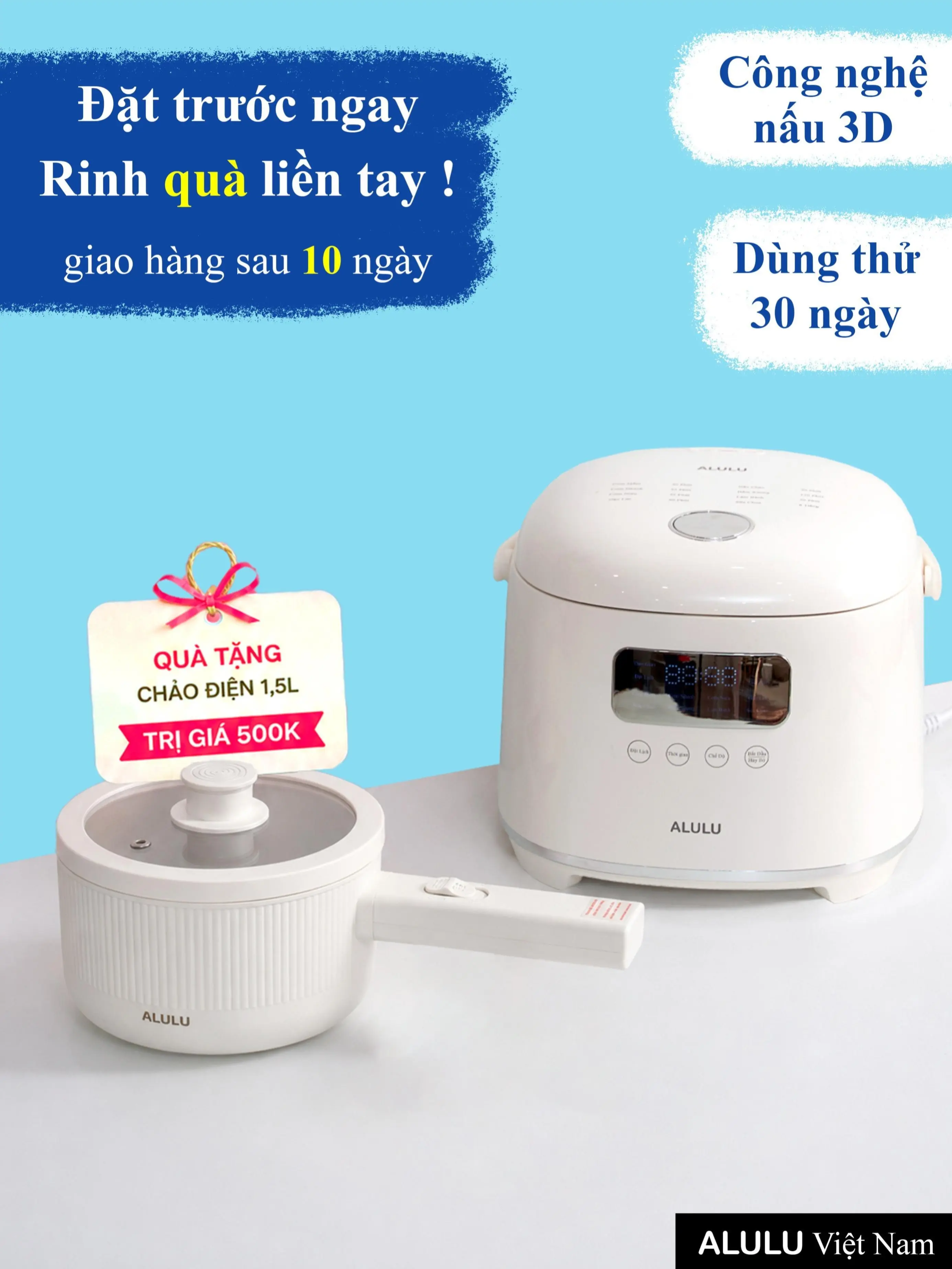 Nồi cơm điện tử ALULU, Dung tích 1.2L/1.8L, Nấu được 8 – 10 bát cơm