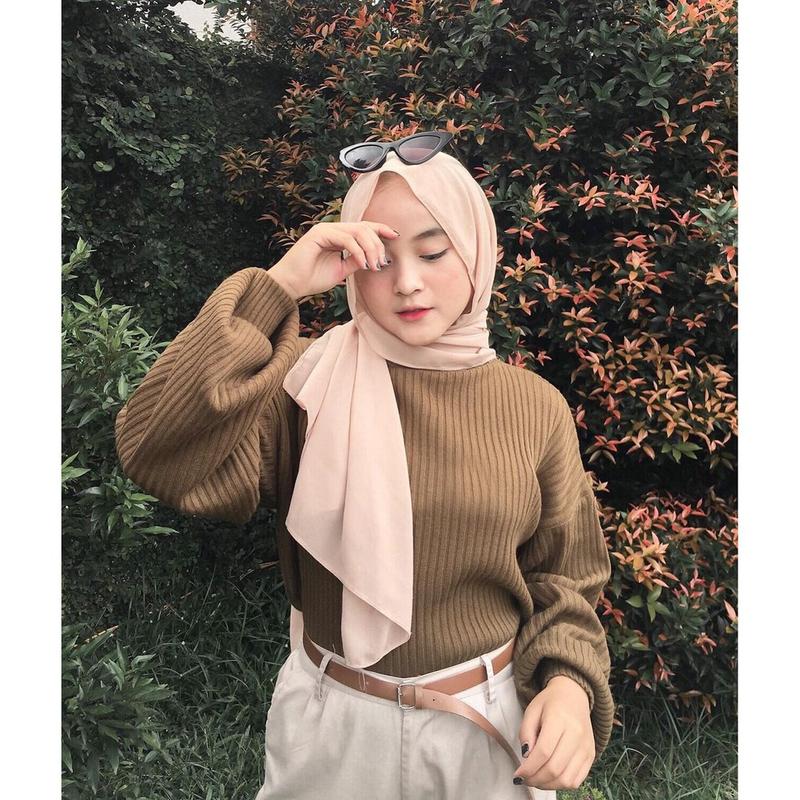 Bayoneta Sweater Rajut Balon Atasan Wanita  Kerah Turtle Salur Tangan Panjang Knitwear 8