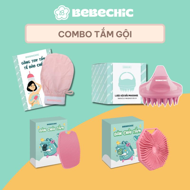 Combo Tắm Gội - Lược Gội Đầu Dưỡng Sinh Găng Tay Tẩy Da Chết Bàn Chải Tắm BEBECHIC