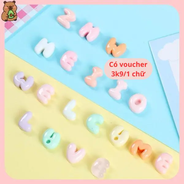 (3k9 1 chữ) Charm Chữ Đục Mini Handmade, Trang Trí Ốp Lưng, Tiểu Cảnh, Nón Bảo Hiểm Siêu Xinh, Kèm Keo Dán