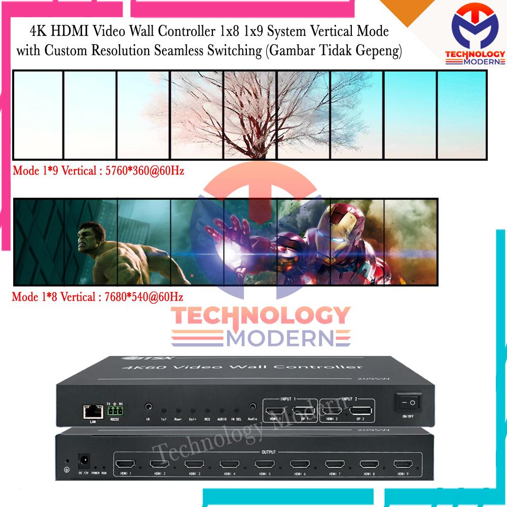 4K HDMI Video Wall Controller 1x9 1x8 System Vertical Mode with Custom Resolution (Gambar Tidak Gepeng)