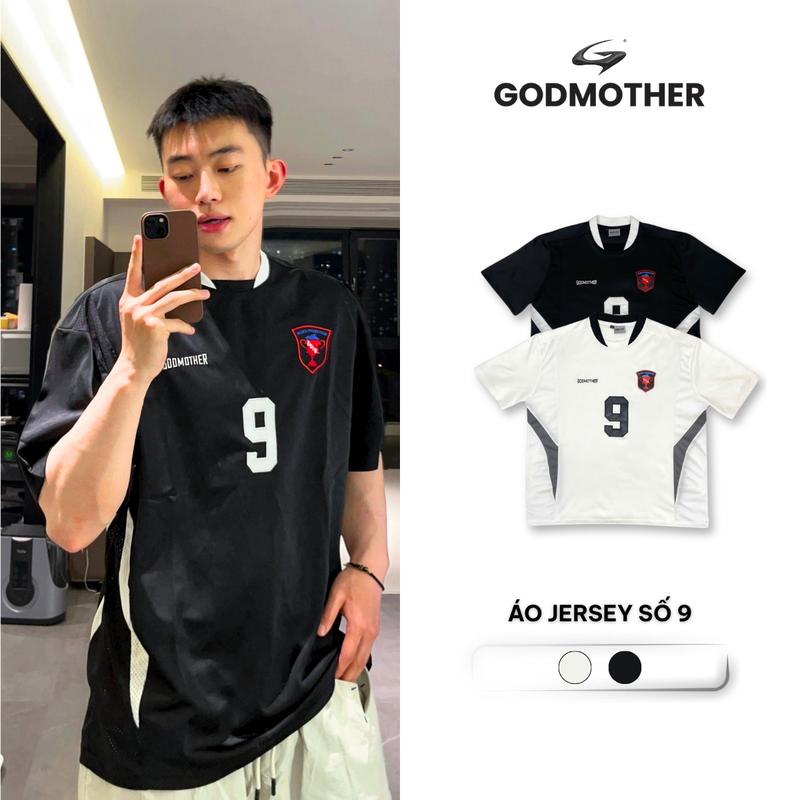 Áo Thun Jersey Số 9 GODMOTHER Áo Thun Thể Thao Thêu Đắp Da Nổi Nam Nữ Unisex Streetwear Năng Động SPORT