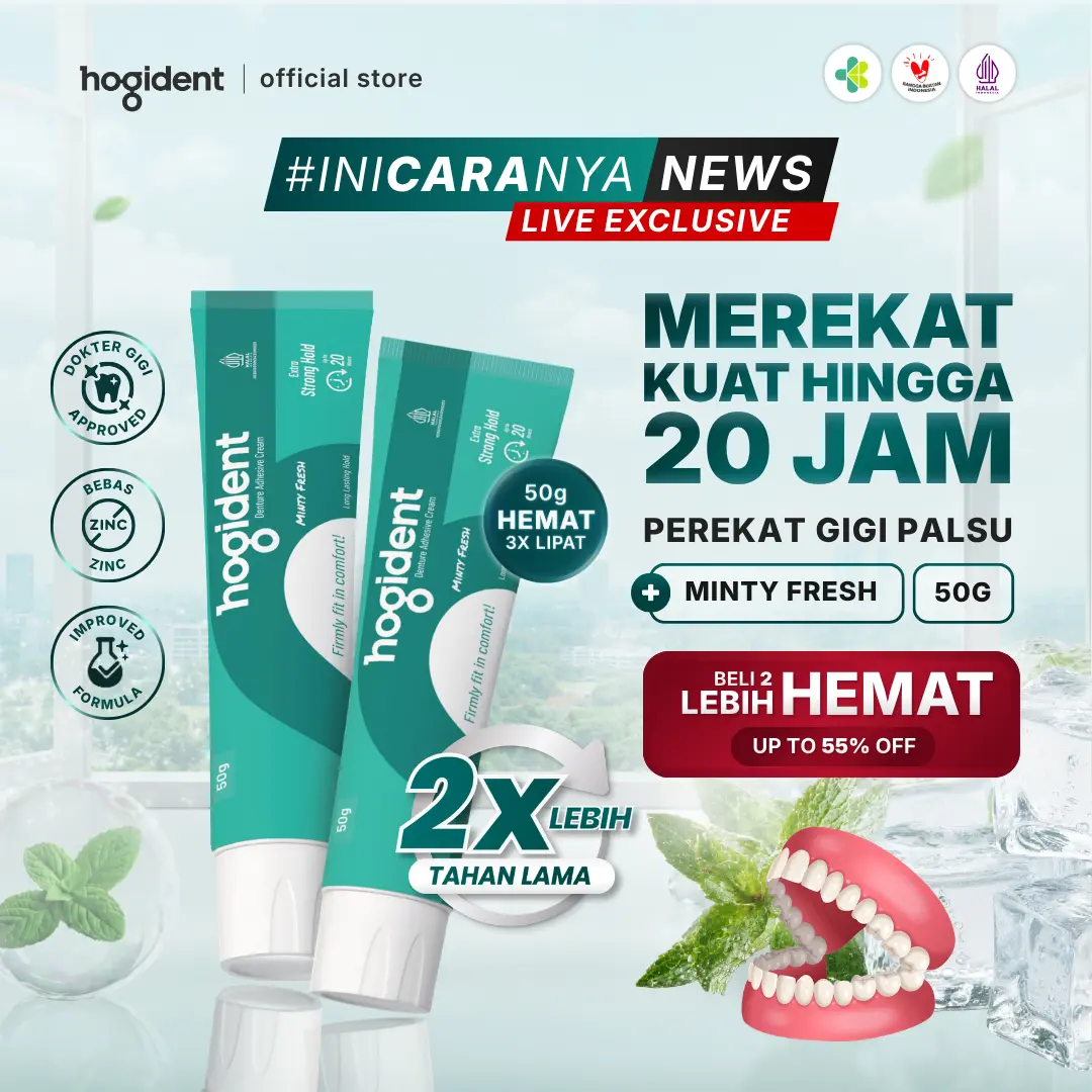 [LIVE EXCLUSIVE] Hogident Minty Fresh [Bundling 2 50gr] Lem Perekat Gigi Tiruan Kuat 20 Jam | Mencegah Bau Mulut Gusi Bengkak & Gigi Berlubang | Untuk Perawatan Harian