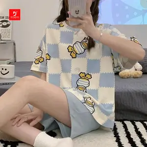 Yooyi Baju Tidur Wanita HP Piyama Lengan Pendek Celana Pendek Setelan Tidur Hotpants 004 Fit Dewasa Baju  Tidur Loose Piyama Wanita