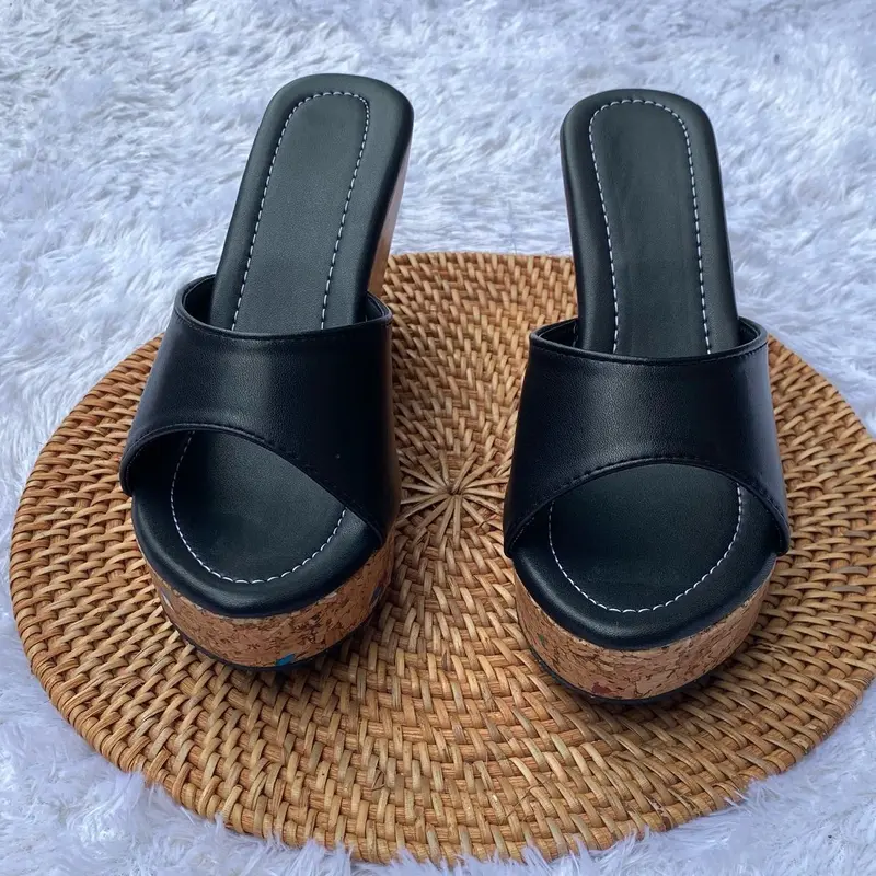 Sandal Wedges Wanita Selop 7 Cm Hitam Wedges Wanita Sendal Selop Kasual Perempuan Antiselip Sandals & Flip Flops 5