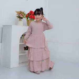 Gamis Anak perempuan premium rufle daily look usia tanggung lebaran 2025 model gamis terbaru model polos murah Rumaisha kid