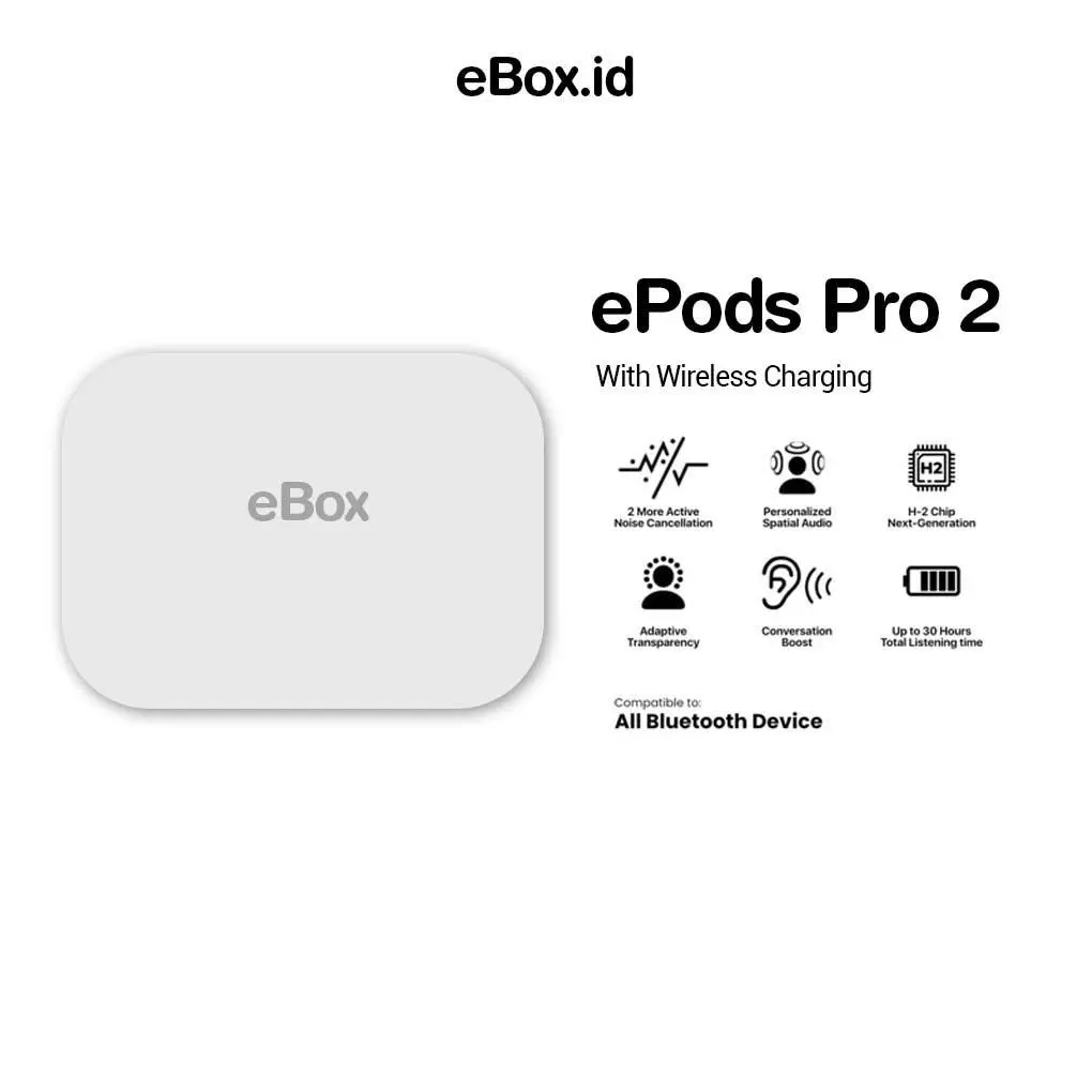 ePods Pro 2nd Generation TWS Earphone Headset Bluetooth V5.3 Chip H2 Wireless Charging Sound Dolby Quality