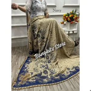 Bangkitz Store Kamen Lembaran Sutra Paris Premium Set Selendang Motif Bunga Merak Terbaru Tekstur Halus Pewarnaan Cerah Panjang 2.2 Meter Cocok untuk Acara Formal dan Non-Formal