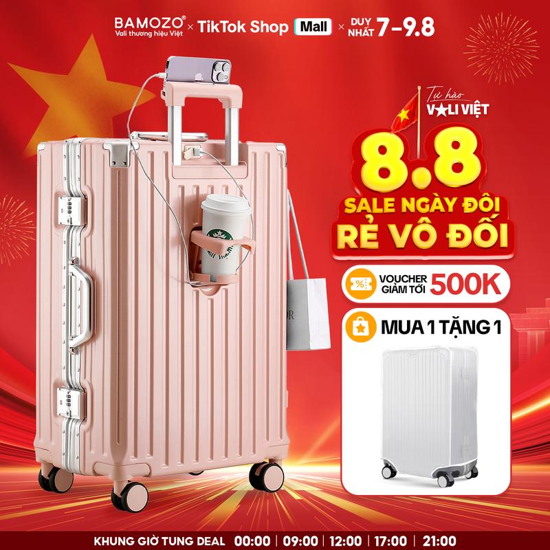 [QUÀ KHỦNG-SIZE 28] Vali Bamozo Khung Nhôm Khóa Sập 9066 Nhựa PC Cao Cấp PC Nguyên Khối Chống Va Đập