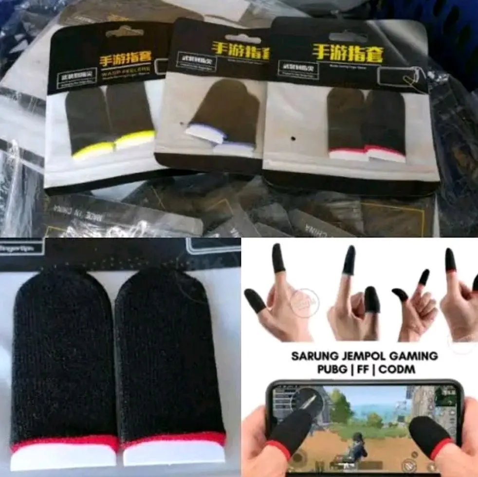 Sarung tangan jempol anti keringat jari game gaming 2 pcs bahan halus dan tebal anti basah super responsif Mobile legend free fire ff pugb Hitam Controller Gamepad