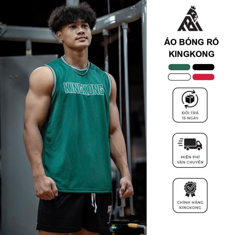  Áo Bóng Rổ KingKong Logo Thêu Phối Viền Sọc - Local Brand TB KINGKONG SPORT WEAR 