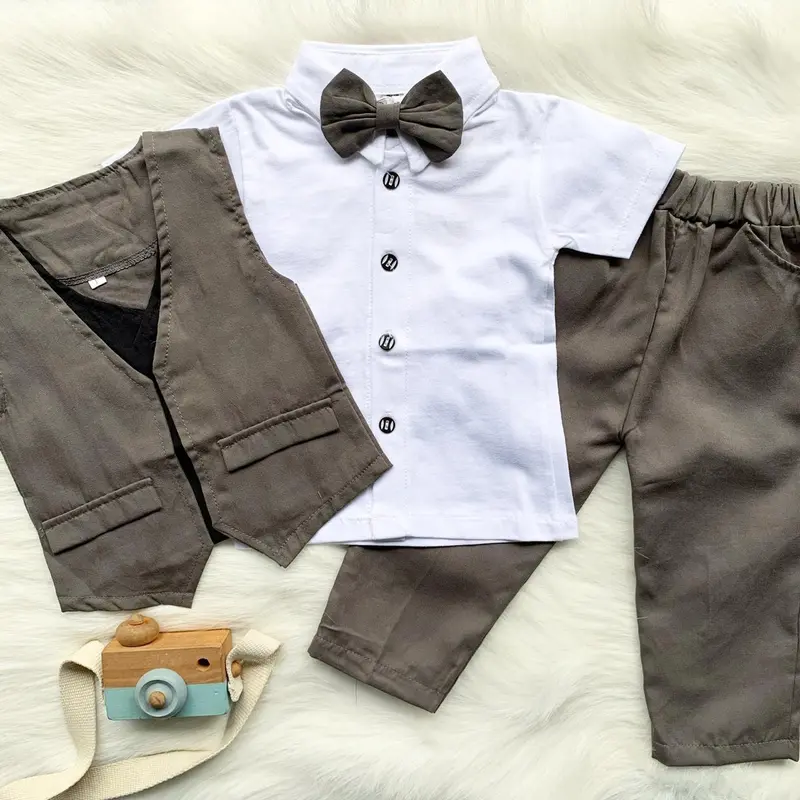 Setelan Jas Anak Laki-laki Usia 1-7 Tahun | Baju Pesta Anak Bunda Katun Putih Katun Poliester Lengan pendek Lengan panjang Polos 6