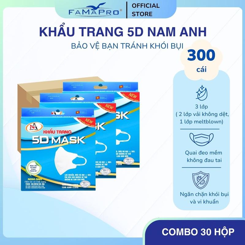 COMBO 300 cái - 30 Hộp Khẩu trang Famapro 5D Quai Thun thịnh hành 3 lớp hôp 10 cái