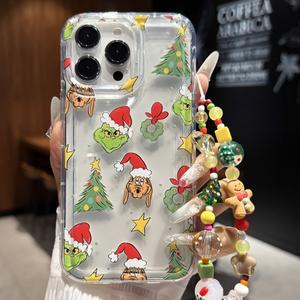 Funda para celular de TPU anticaídas con patrón de animales divertidos navideños y cordón, compatible con Apple iPhone 17 16promax 12pro Samsung S10 S22 A12 A50