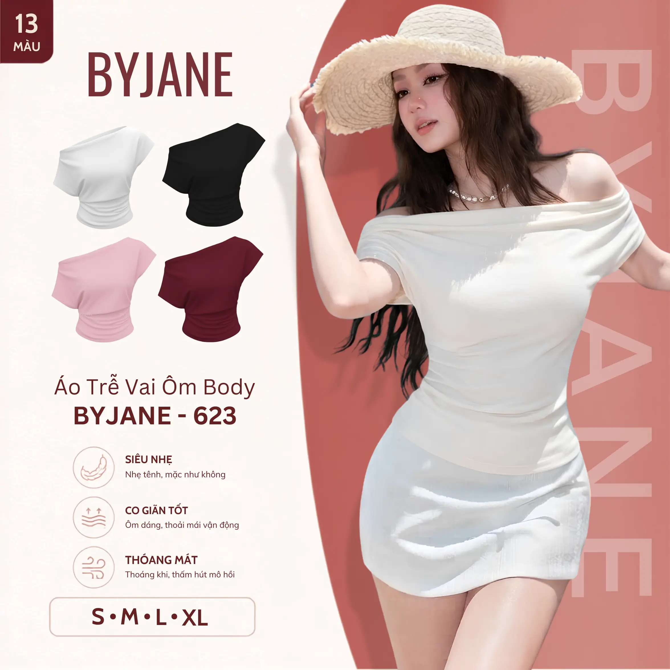 [ MÀU MỚI ] Áo Trễ Vai Ôm Body Cộc Tay Chất Thun Mịn Co Dãn BYJANE - 623