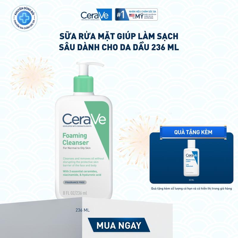   DEAL HOT  Sữa rửa mặt giúp làm sạch sâu dành cho da dầu Cerave Foaming Facial Cleans 236ML tạo bọt làm sạch sâu dịu nhẹ và cung cấp độ ẩm cho da. Chăm sóc da_Sữa rửa mặt_Skincare cho Nam và Nữ_Cleansing 