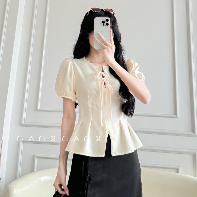 DEAL MỞ BÁN HÀNG TẾT Áo Thắt 2 Nơ GAGO Brand Vải PREMIUM Hot Xuân 2026 Áo Kiểu Nữ V1 Đến 96cm Tay Phồng Điệu Đà Chúc Tết