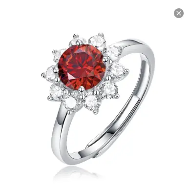 Cincin Moissanite Merah, 1.0 Karat, Perak 925S dengan Saduran Platinum, Pembukaan Hati, [JKS]