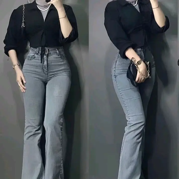 Jeans Cutbray Wanita Highwaist - Celana Panjang Jeans Wanita Nyaman Stretch Denim Tebal Melar