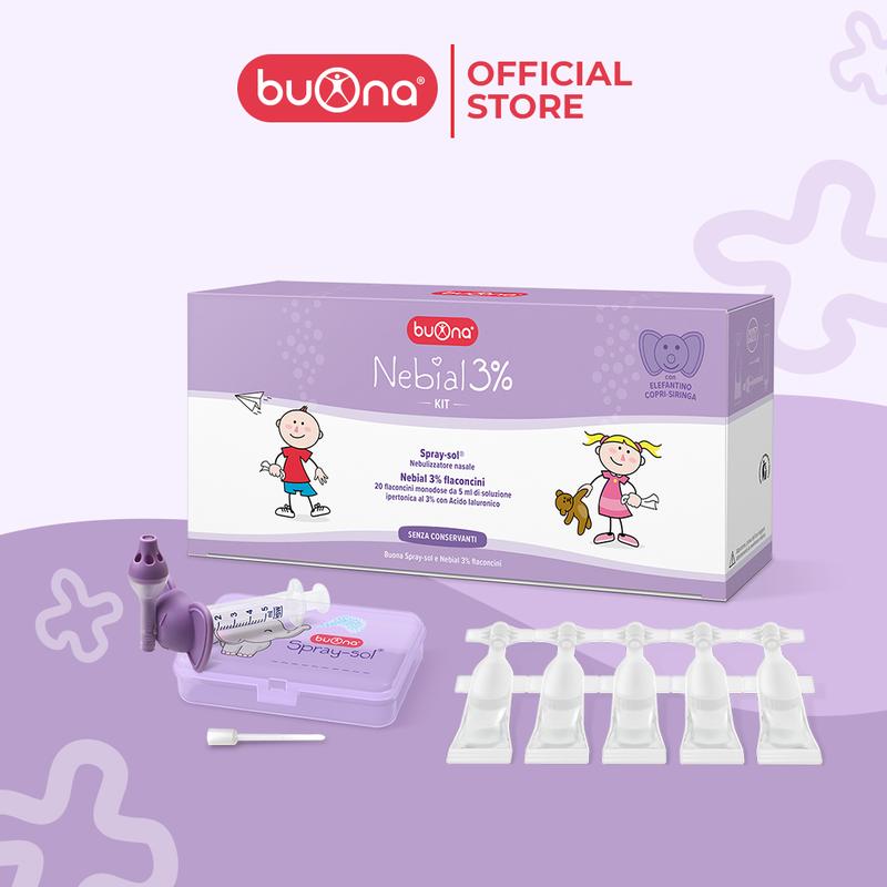 Buona Nebial 3% KIT - Bao gồm nước muối ưu trương Nebial 3% và Dụng cụ Spray-sol