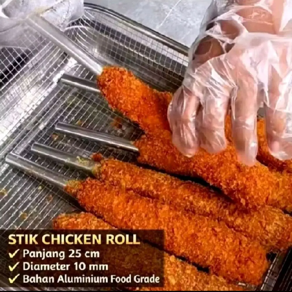 Stik Chicken Roll Panjang 25 cm Diameter 10 mm Bahan Aluminium Food Grade untuk Makanan Ringan