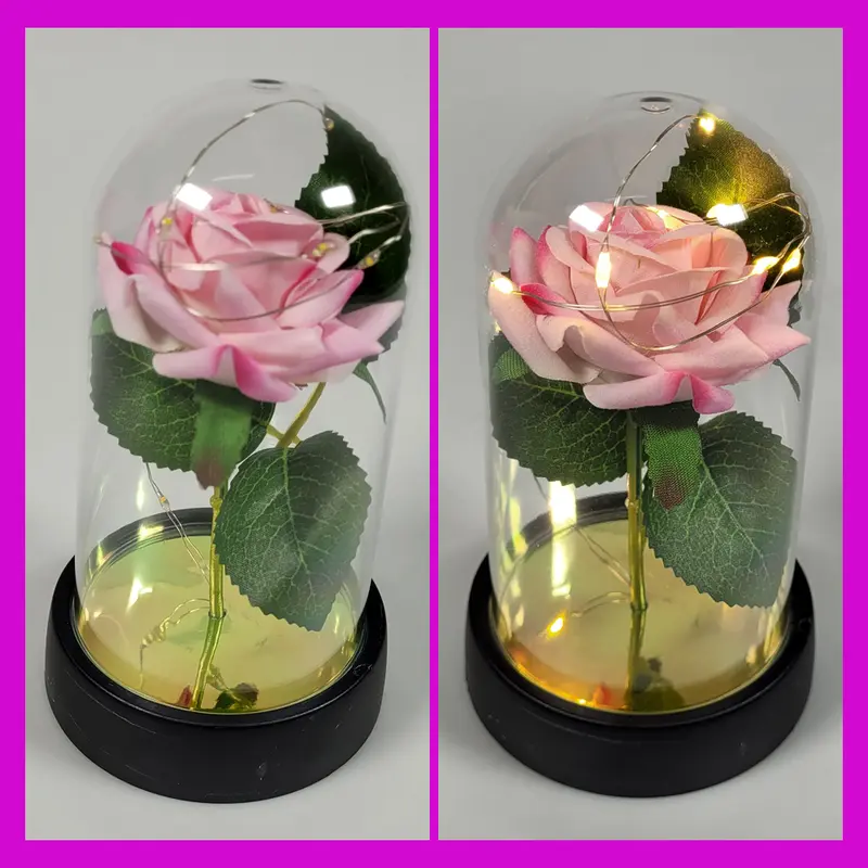 WUYUE Lampu Meja Hias LED Mawar Eternal Flower Dome Warm White - Pink 0