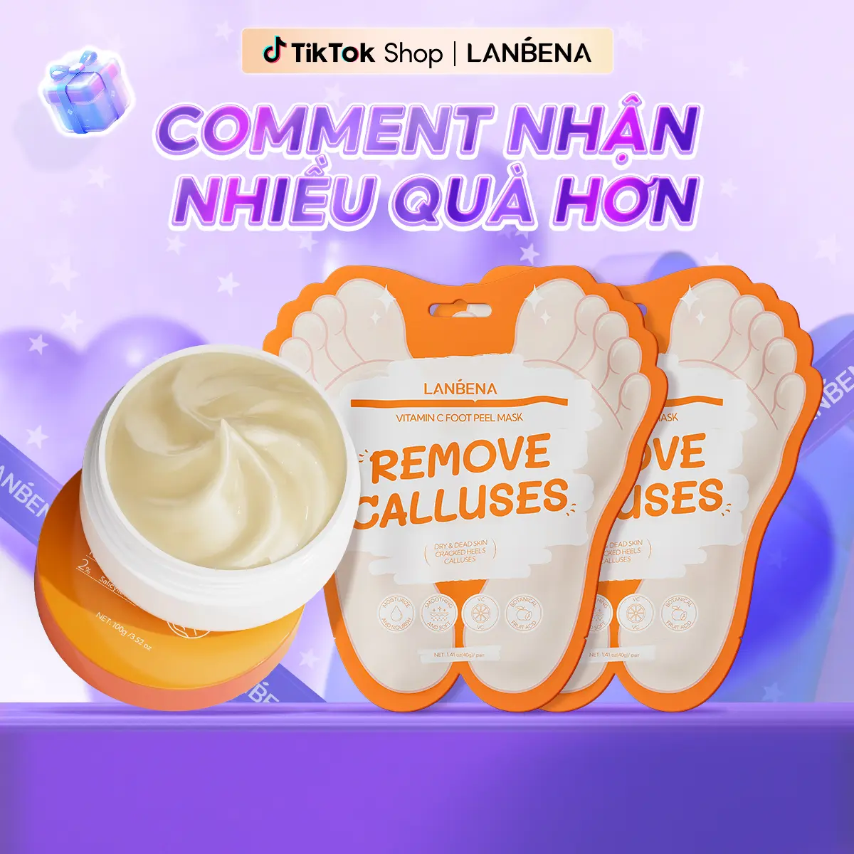 【LIVE】COMBO 2 Mặt Nạ Chân Và Kem Dưỡng Da Chân Lanbena LANBENA Hỗ Trợ Làm Sáng Da Cải Thiện Làn Da Xỉn Màu Nuôi Dưỡng Và Giữ Ẩm Da Cho Đôi Bàn Chân 100g