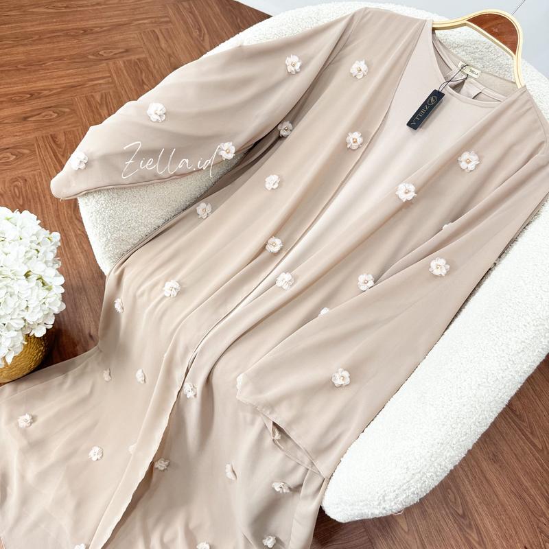 Ziella - Fatimah Abaya 2in1 Outer dan Inner With Bunga Organza 3D bahan Ceruty Babydoll Jersey Abaya Adem Nyaman Dipakai Tidak Menerawang 2