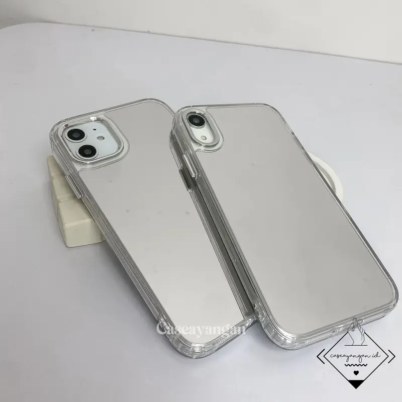 Clear Mirror Case For IP (7 - 15) 7 8 SE 2020 2022 PLUS X XS XR 11 12 13 14 15 PRO MAX Casing Lucu Silver Casing Hologram 5