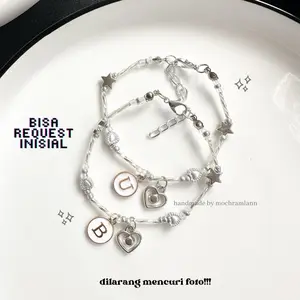 Sparkling Initial Bracelet | Bisa Pilih Huruf | Gelang Inisial | Gelang Beads Korea Aesthetic