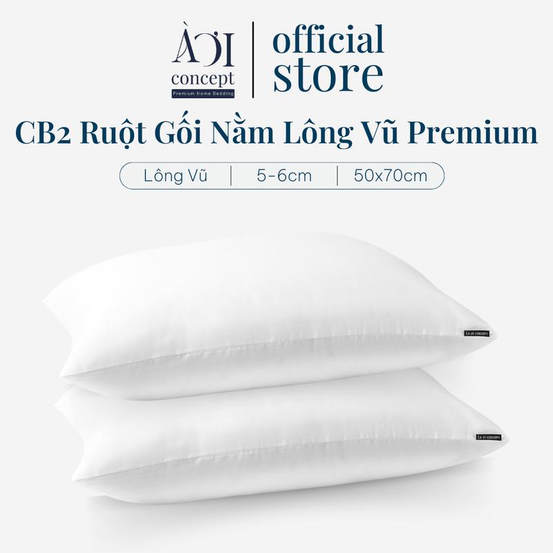 Combo 2 Ruột Gối Nằm Gòn Lông Vũ Premium AOICONCEPT - Nhiều Size, Độ Cao 5-6cm, Êm Ái, Hỗ Trợ Giảm Đau Cổ Vai Gáy