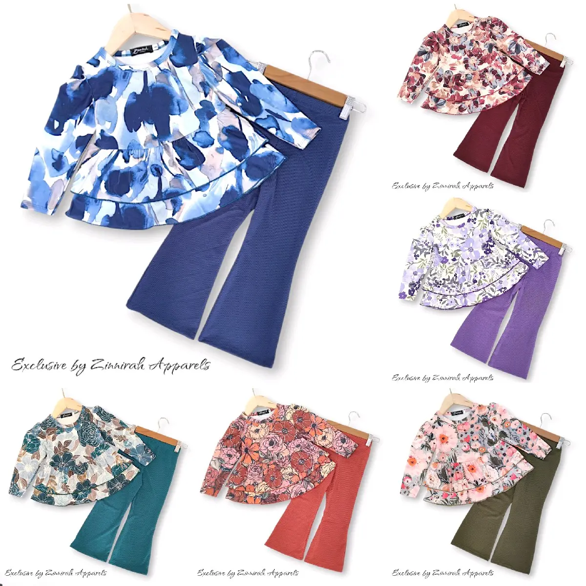 [ 3-14 YEARS ] SET PEPLUM NAYRA FLORAL PRINTED RAYA BLOUSE FOR GIRLS KNITTED PLEATED WITH LONG PANTS