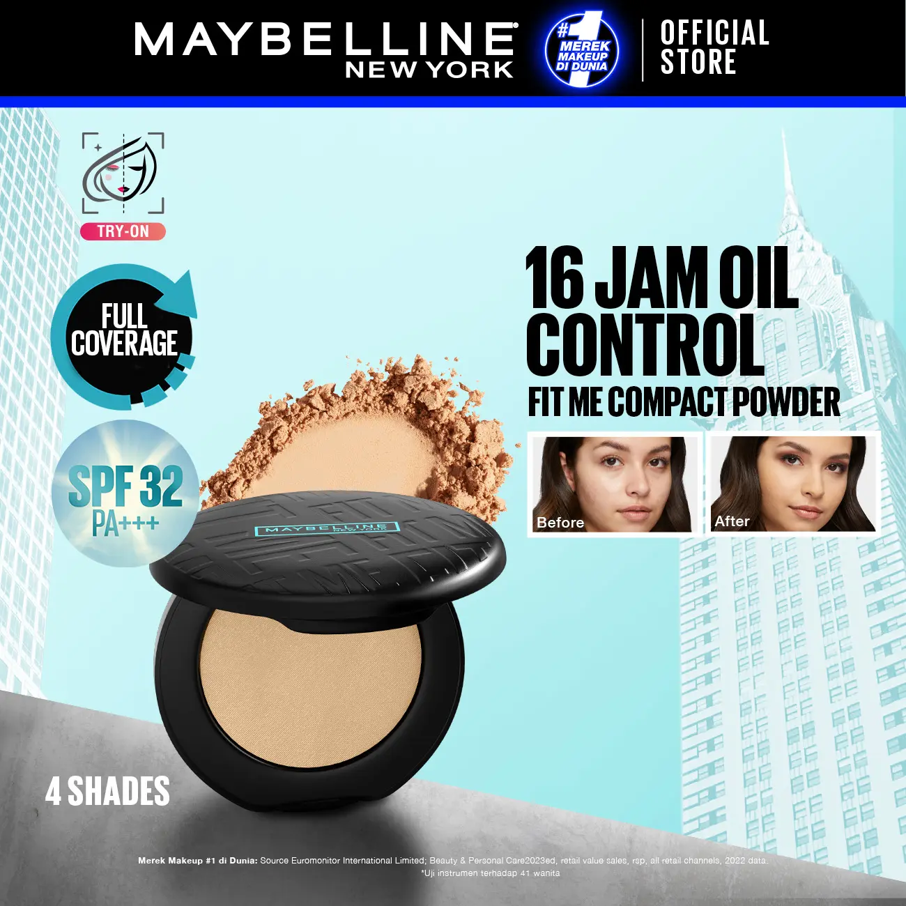 MAYBELLINE Fit Me Matte + Poreless 16 Jam Oil Control Compact Powder Make Up Bedak Padat bebas minyak tahan 16 Jam