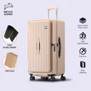 [Metoo Koper]  8852 Jumbo Kabin & Bagasi Premium Desain Mewah Holder Botol & Port Usb Bahan Polikarbonat Anti-Pecah 4 Roda 360 Derajat