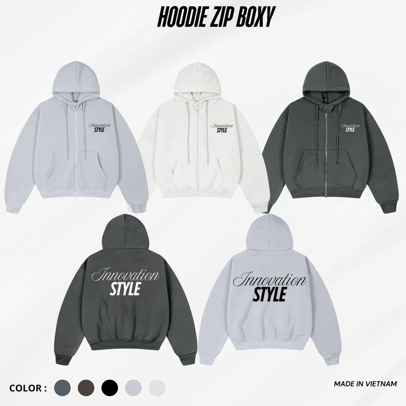 Áo Khoác Hoodie Dây Kéo Boxy Bấm Nút Khoá Kéo 2 Đầu Phù Hợp Nam Nữ Chất Nỉ Bông Cao Cáp