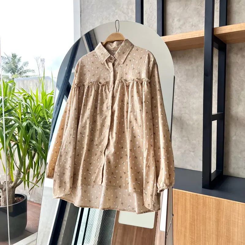 BY.HANA 548 | Kemeja Rempel  motif Atasan Panjang Wanita Variasi Baju Linen Flanel Crinkle 1