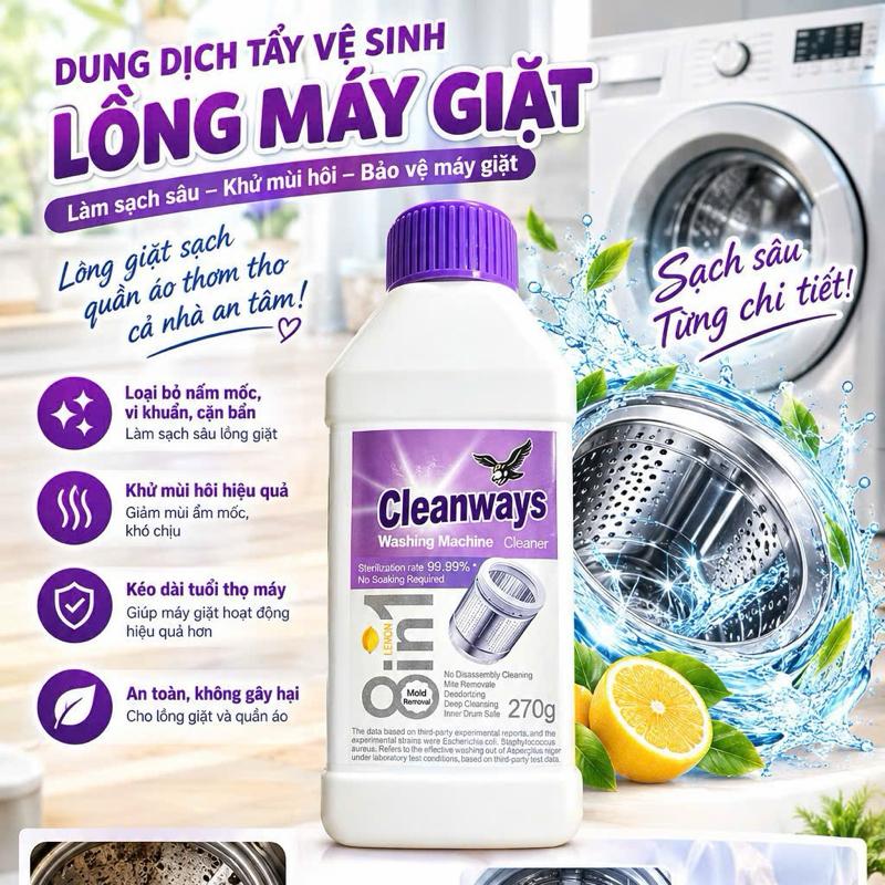 【MUA 2TẶNG 1 ] CLEANWAYS Nước khử trùng máy giặt 8-trong-1 không cần ngâm,  loại bỏ vi khuẩn, mạt bụi và mùi hôi mà không làm hỏng máy 1