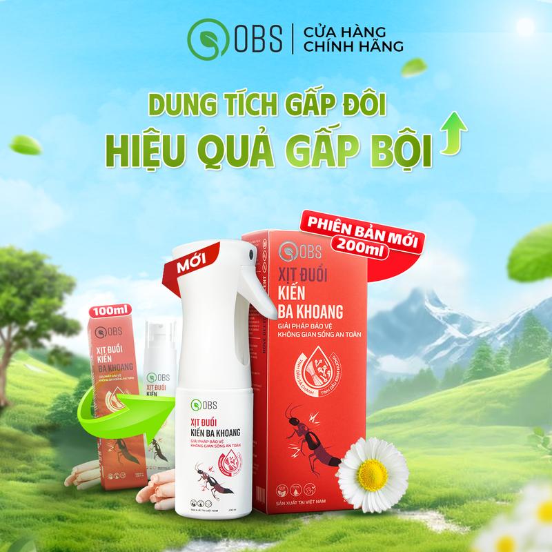 OBS Việt Nam Bình Xịt Đuổi Kiến Ba Khoang Và Côn Trùng OBS Bằng Liệu Pháp Tinh Dầu Thiên Nhiên 200ml - Đuổi Kiến Ba Khoang Ra Khỏi Nhà Ở - An Toàn Cho Con Người Và Động Vật