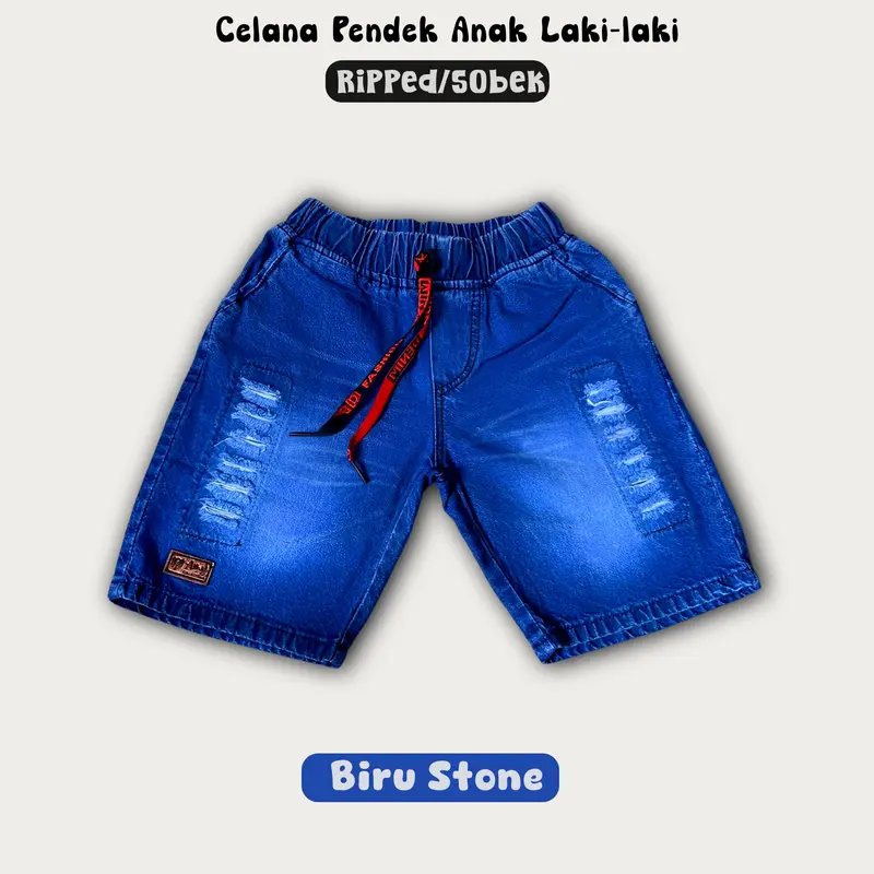 Celana Anak Pendek Jeans Tali Kolor Wisker Ripped Sobek Usia 1-13 Tahun Terbaru Bayi Cowok Matt Softjeans Nonstret - Fashion 2