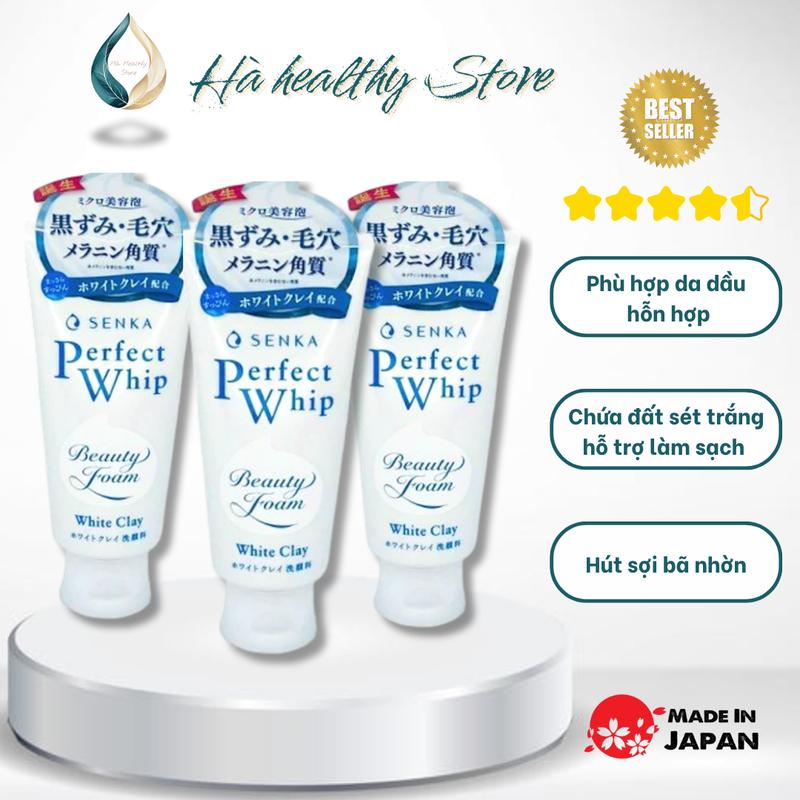 Sữa rửa mặt đều màu mướt mịn SENKA PERFECT WHIP WHITE CLAY 120G
