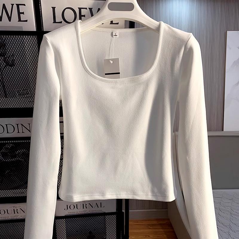 Kaos Ramping Leher Persegi Lengan Panjang Putih/Kaos pendek slim fit 1