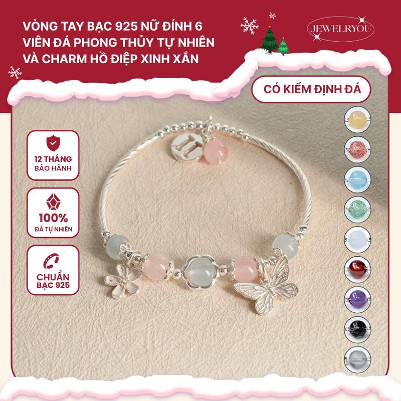  Vòng tay bạc nữ 925 JEWELRYOU HỒ ĐIỆP đá năng lượng tự nhiên phát triển bản thân - Jew09 