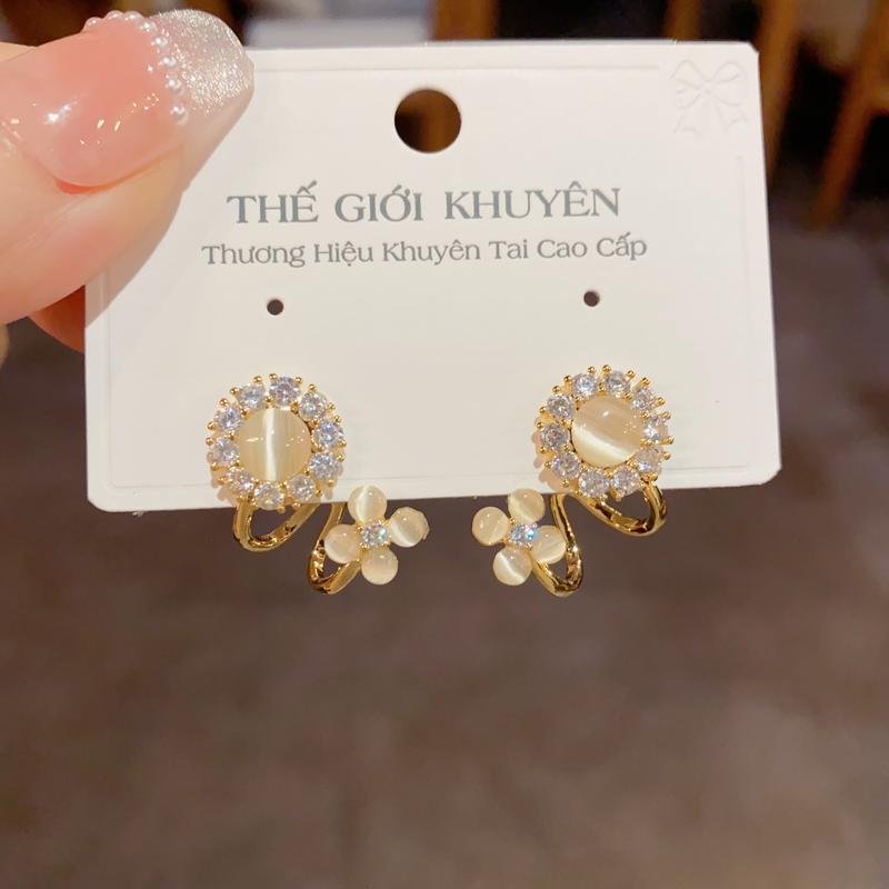  Hoa Tai Nữ Cao Cấp Gắn Mắt Mèo Phong Cách Hàn Quốc Phụ Kiện Trang Sức Thế Giới Khuyên Mạ Vàng 18K 