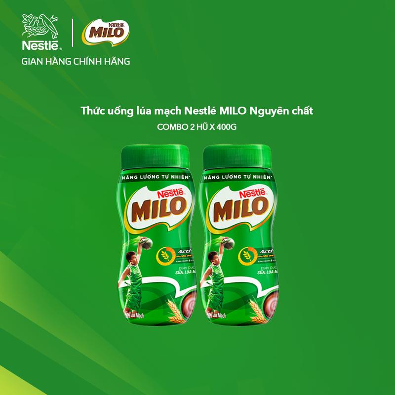 Nestlé VN Combo 2 Hũ nhựa Thức uống lúa mạch Nestlé MILO Nguyên chất 400g