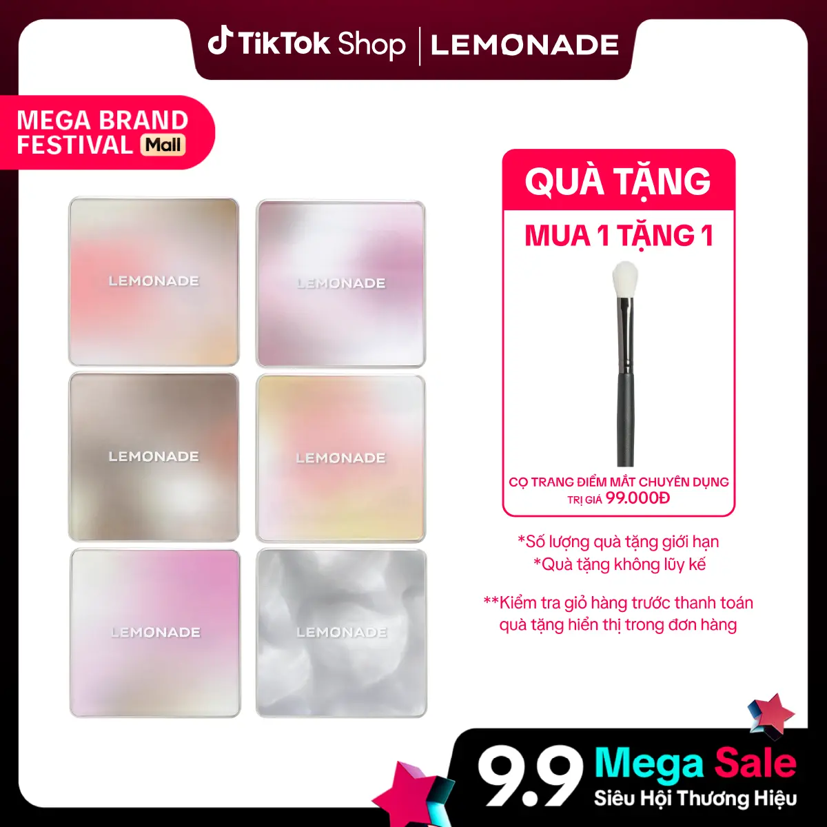 MUA 01 Bảng phấn mắt đa năng Lemonade Aesthetic Multi-task Palette 10.8g TẶNG 01 Cọ trang điểm mắt chuyên dụng