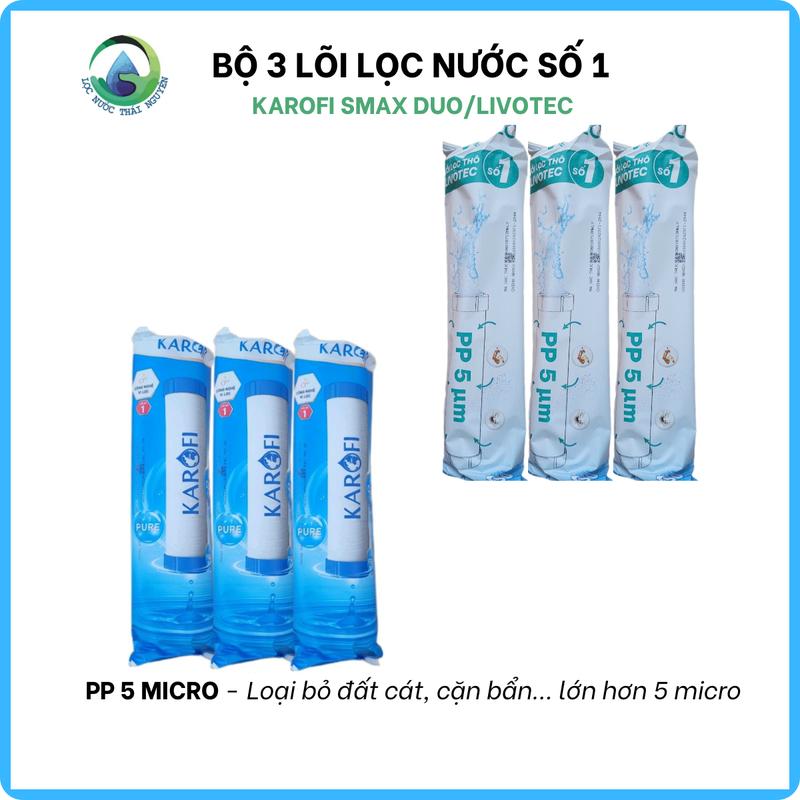 Combo 3 lõi lọc nước số 1 Karofi (Smax Duo/Livotec), loại bỏ cặn bẩn có kích thước lớn hơn 5 micro