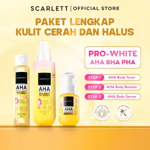 SCARLETT Intense Brightening AHA Body Series - AHA Body Serum / AHA Body Booster / AHA Body Toner PRO-WHITE 7% AHA BHA PHA | Mencerahkan Meratakan Warna Kulit Menghaluskan Tekstur | Solusi untuk Kulit Belang & Kusam