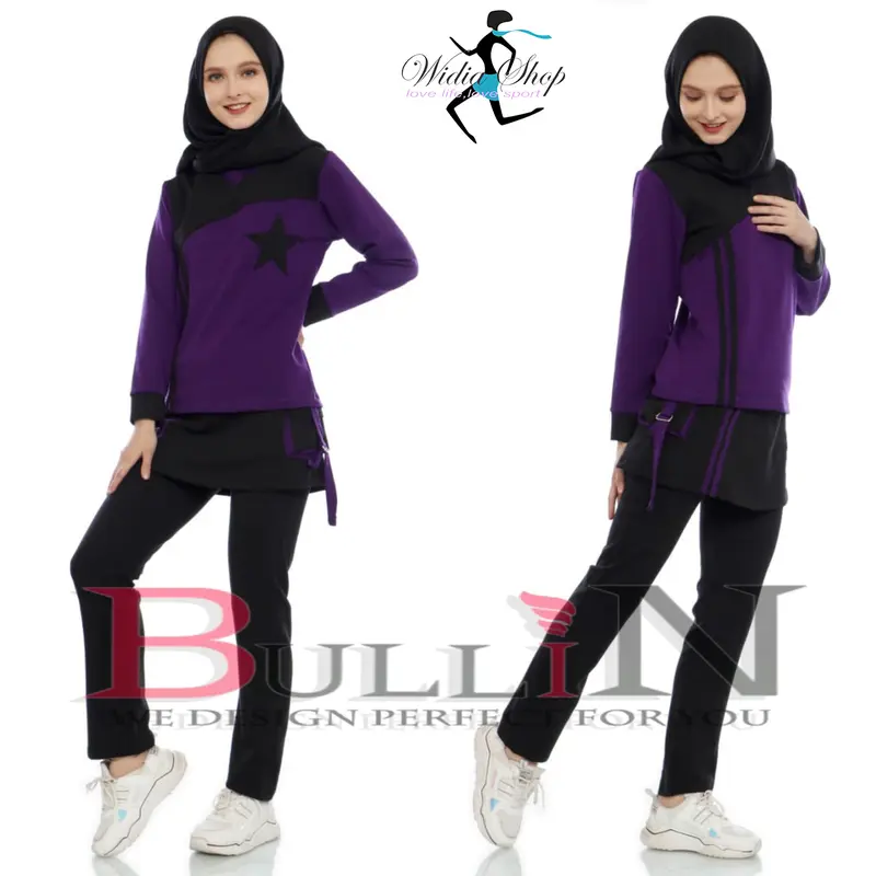 BULLIN | Setelan senam olahraga wanita muslimah hitam merah 3